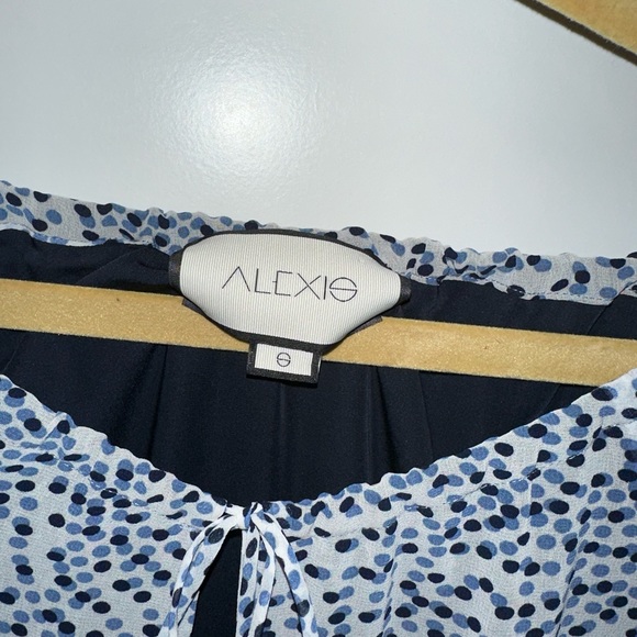 ALEXIS Intermix *Lanelle* blue embroidered navy dot print dress w tassels S - Picture 9 of 9